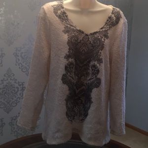 Cream & black sweater with lace in the back